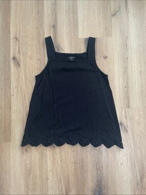 LOFT Black Square-Neck Eyelet-Hem Tank